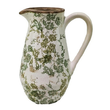 Green Floral Ceramic Jug - 26cm at Online8 Furniture Auckland NZ