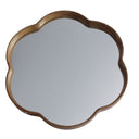 Walnut round squiggle wall mirror with wavy edge, 800mm
