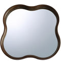 Walnut square squiggle wall mirror with four-lobed wavy outline, 800mm