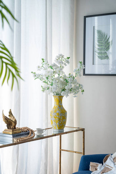 Plum Blossom Hexagonal Vase - Ming Yellow (36cm)
