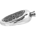 6oz Oval Sporran Pewter Hip Flask with Intricate Celtic Design at online8 furniture store Auckland