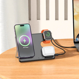 15W 3-in-1 Wireless Fast Charger with Foldable Stand