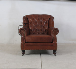 Churchill Armchair with Drink Holder - Vintage Cigar Brown