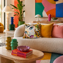 Detail of the printed velvet pile on the pop art cushion
