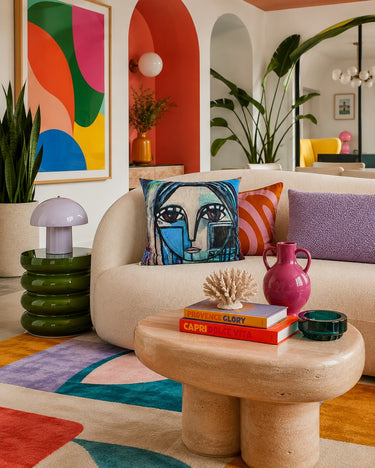 Detail of the faceted planes on the cubist face cushion