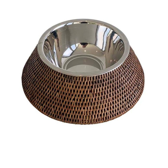 Pet Food/Water Bowl With Rattan Sleeve