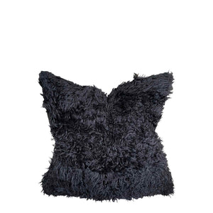 Black Fluffy Wool Cushion Cover