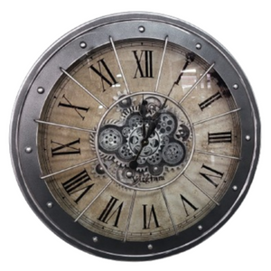 Black Bezel with Rivets Gears Wall Clock - Large