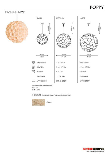 COBONPUE Poppy Hanging Light Medium - Cream alternate view