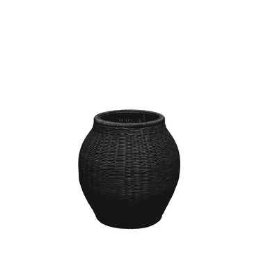 Hale Outdoor Planter Basket in black synthetic wicker, medium
