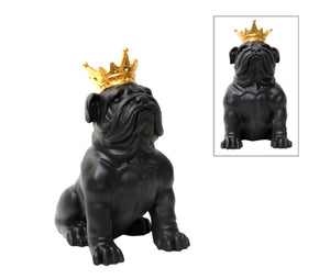 Dog with Crown Statue - Black