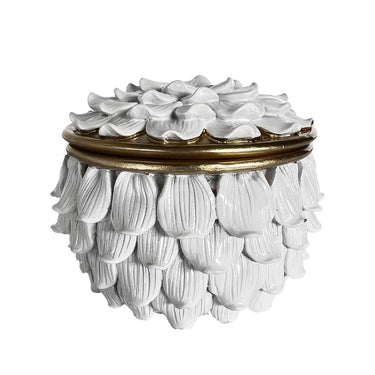 Gloss White Petal Trinket Box with Gold Detail