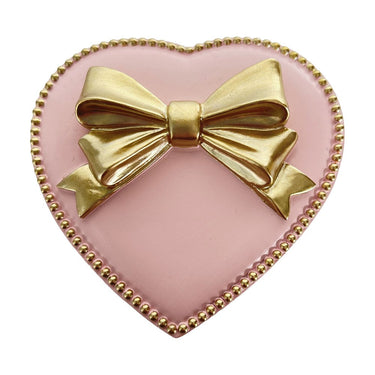 Heart Shape Pink & Gold Bow Trinket Box lid