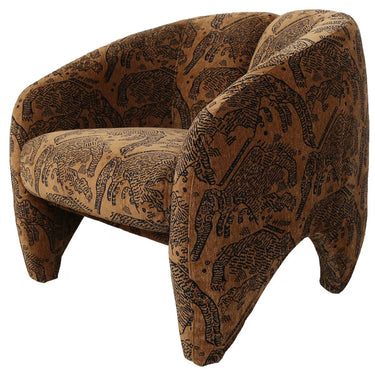 Brown armchair with black animal pattern on a white background