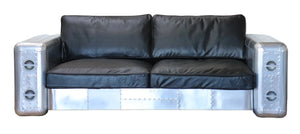Vintage Genuine Leather 3 Seater Sofa - Silver Aircraft