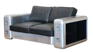 Vintage Genuine Leather 2 Seater Sofa - Silver Aircraft
