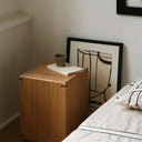 Kristina Dam Japanese Side Table in oak, showing the faceted surface and elevated base