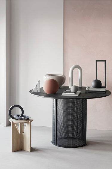 Kristina Dam Bauhaus Dining Table, showing the perforated steel top