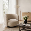 Harlow Swivel Chair in oatmeal in an interior setting