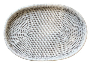 Rattan Oval Tray White Med