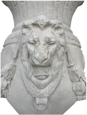 Lion Urn & Pedestal French Lime Wash