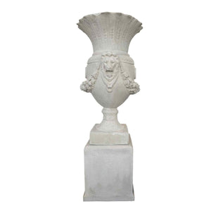 Lion Urn & Pedestal French Lime Wash