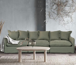 Oasis Washed Linen 3 Seat Modular Slip Cover Sofa - Olive