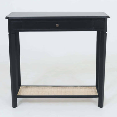 Moderno Console 80cm in black and rattan, full front view