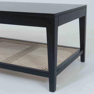 Moderno Coffee Table in black, detail of the rattan panel
