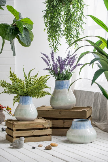 Ceramic Vase - Grey & Blue 26cm at Online8 Furniture Auckland NZ
