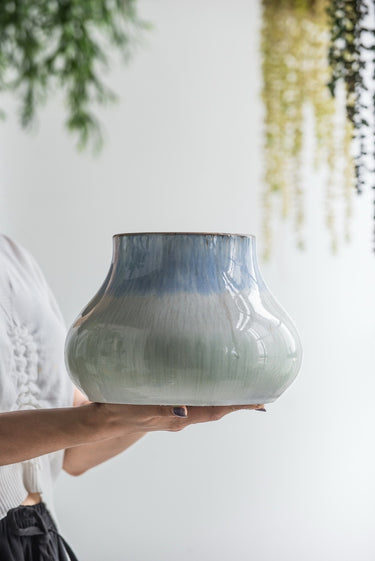 Ceramic Vase - Grey & Blue 17cm at Online8 Furniture Auckland NZ