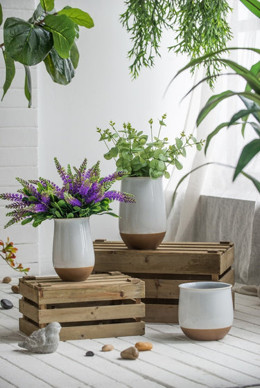 Ceramic Vase - White & Terracotta 20cm at Online8 Furniture Auckland NZ