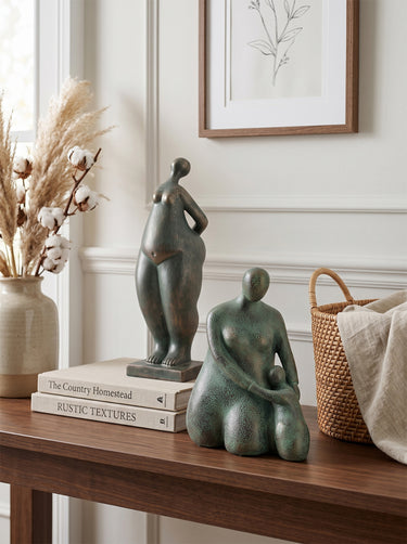 Stone powder and resin surface texture on the mother and child figurine