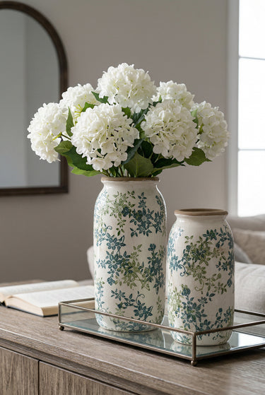 Green Floral Vase - 32cm at Online8 Furniture Auckland NZ