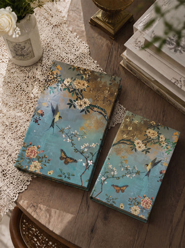 Teal Chinoiserie Blossom Book Box Set of 2 - detail