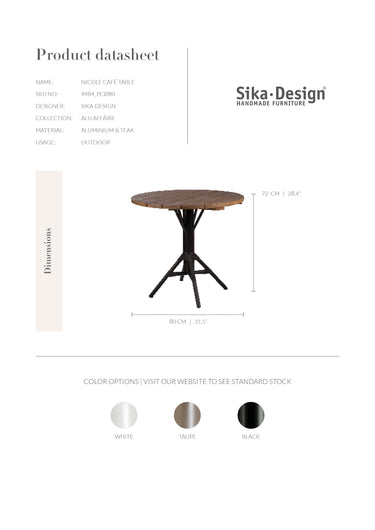 SIKA Teak Round Nicole Café Table - Black Base side view