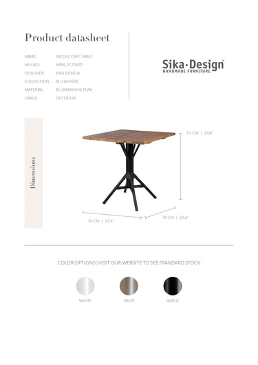 SIKA Teak Square Nicole Café Table – Black Base side view