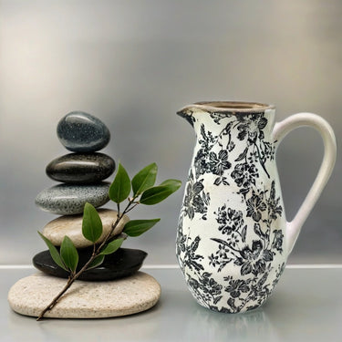 Black Floral Ceramic Jug - 26cm at Online8 Furniture Auckland NZ