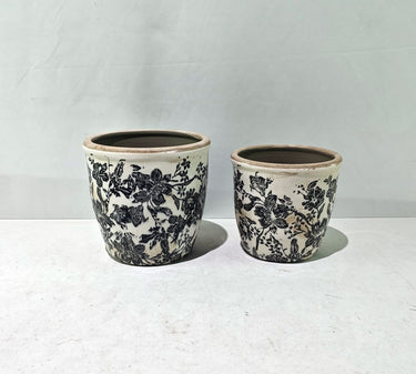 Black Floral Pot - 14cm at Online8 Furniture Auckland NZ