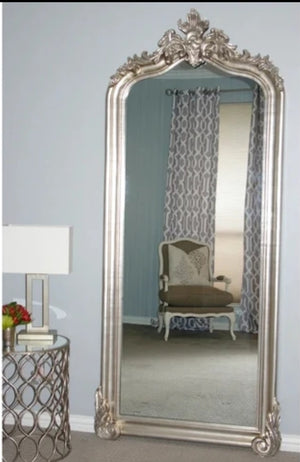 Antiqued Ornate Bevelled Floor Mirror Silver
