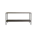 STUDIO Kiya low profile shelf in greyed-brown, styled with books and decor