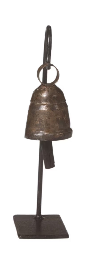 Antique Iron Cow Bell with Stand