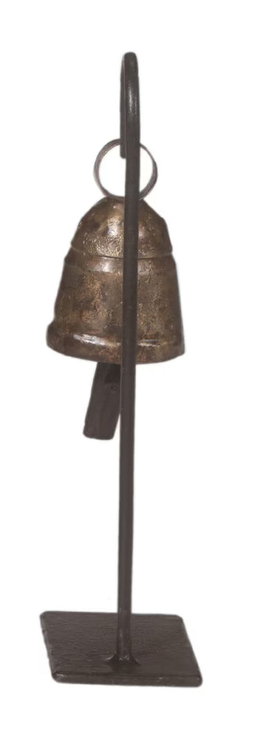 Antique Iron Cow Bell with Stand