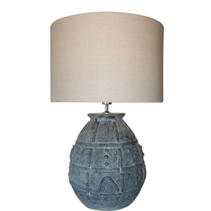 Grey Terracotta Table Lamp with Natural Linen Shade