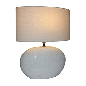 White Terracotta Table Lamp with Natural Linen Shade