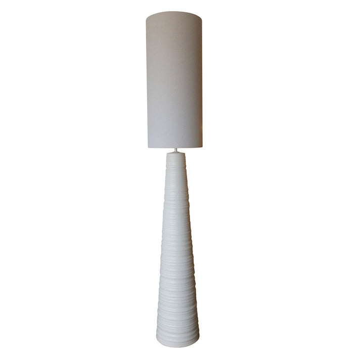 White Ceramic Floor Lamp with Natural Linen Shade