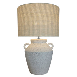 White Ceramic Lamp W/ Natural Linen Shade