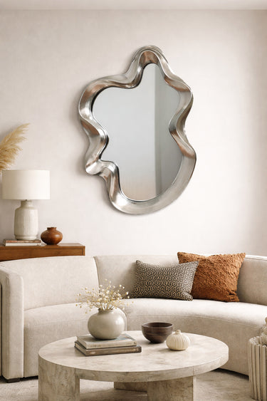 Side profile of silver abstract wall mirror