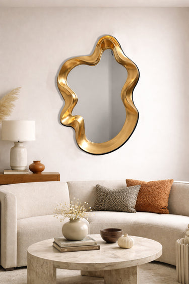 Side profile of gold abstract wall mirror