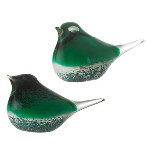 Green Glass Birds Set of 2